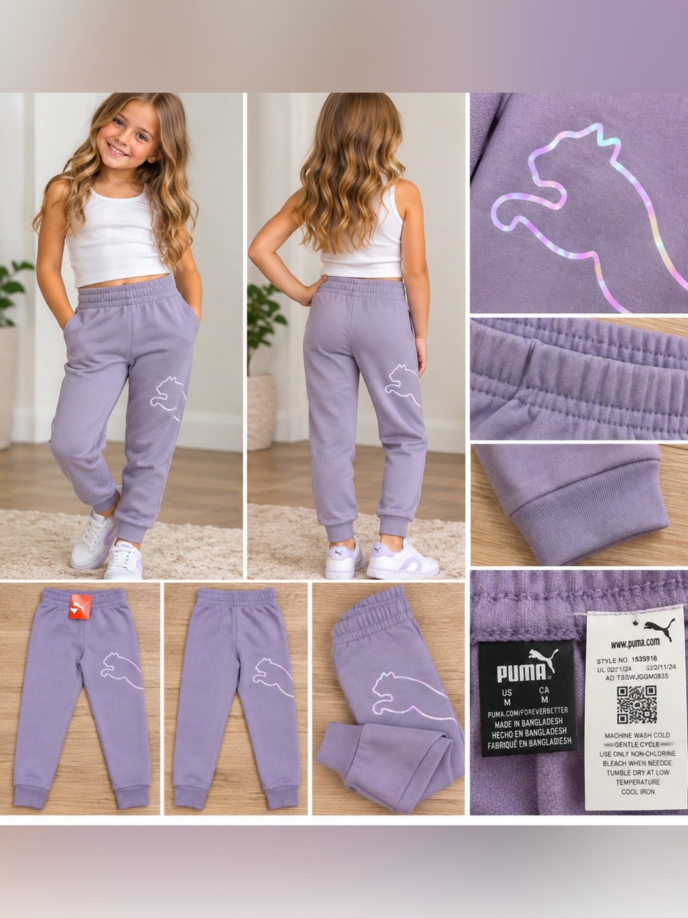 Puma Girls Core Pack Fleece Joggers – Pale Plum – NWT